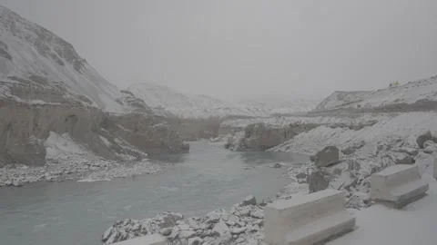 Ladakh River View Through Car Side Mirror – Editorial Travel Clip 28th Feb 2025 Stock Footage 313326636