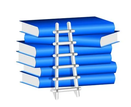 Ladder  against a stack of blue books Stock Illustration