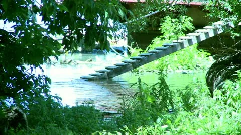 Ladder for boat on a river Stock Footage 11216940