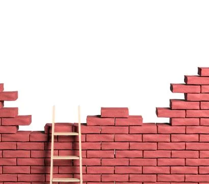 Ladder on brick wall isolated on white Illustrazione stock
