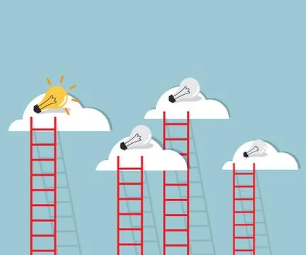 Ladder to cloud with bulb idea  flat design vector illustration Stock Illustration