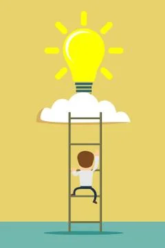 Ladder to cloud with idea light bulb. Stock Illustration