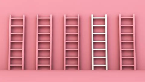 Ladder collection with one on white Stock Illustration