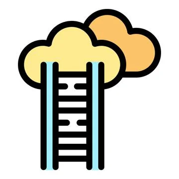 Ladder connecting clouds symbolizing uploading data to cloud storage Stock Illustration