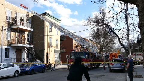Ladder erected to an apartment building Stock Footage 114648807