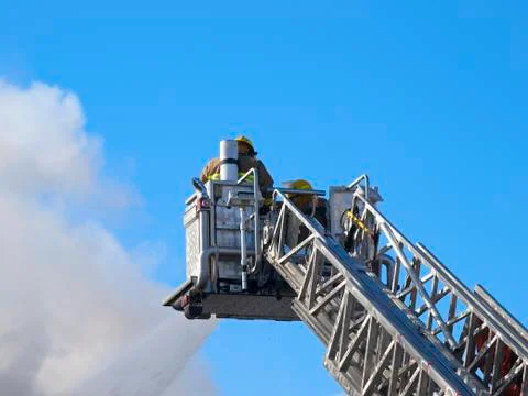 Ladder with firefighter Foto stock