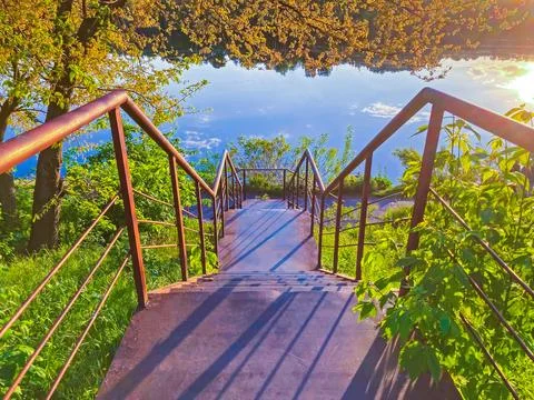 Ladder going down from the bridge. Example of steampunk retro style interio.. Stock Photos