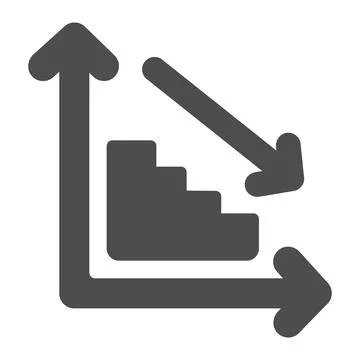Ladder graph with steps going down and arrow solid icon, diagram concept, decay Illustrazione stock