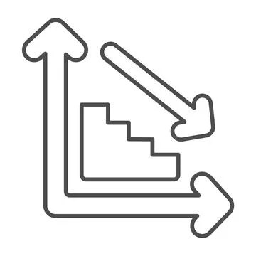 Ladder graph with steps going down and arrow thin line icon, diagram concept 库存插图