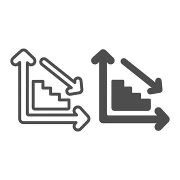 Ladder graph with steps going down and arrow line and solid icon, diagram Stock Illustration