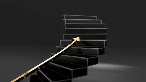 Ladder to sky arrow rising up steps. Dark Vidéo 322762487