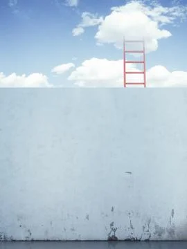 Ladder in the sky behind wall 스톡 일러스트