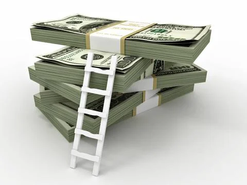 Ladder on stack from dollars pack. 3d Ladder on stack from dollars pack. 3... Foto stock