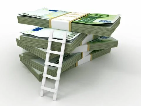 Ladder on stack from packs of euro. 3d Ladder on stack from packs of euro.... Stockfoto's