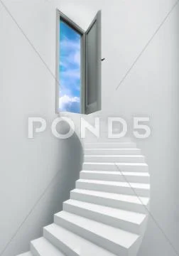 Ladder stairs heaven door freedom blue sky Stock Illustration