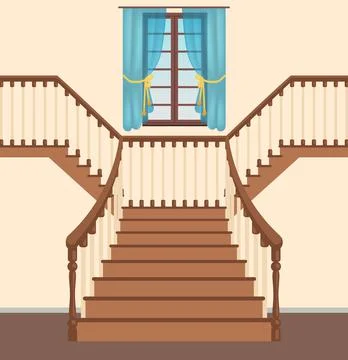 Ladder with steps, balusters and handrails. Stairs, classical stairsace with Ilustración de archivo