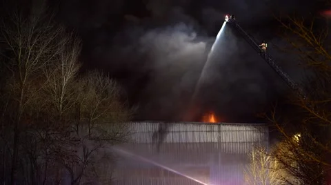 Ladder Truck Spraying Water On a Structu... | Stock Video | Pond5