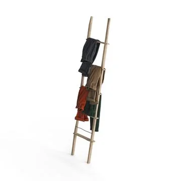 Ladder with various clothes hanging from it, 3D rendered 스톡 일러스트