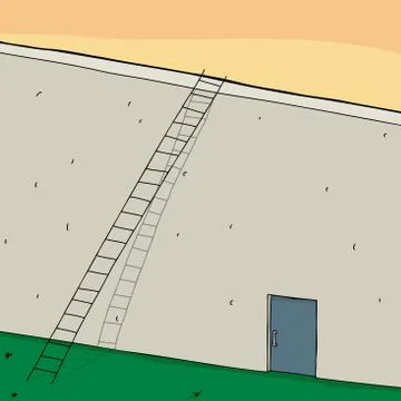 Ladder on wall with closed door Stock Illustration