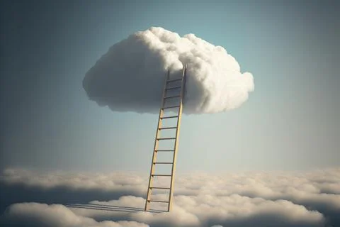 Ladder to the white cloud. 3d render Stockillustratie