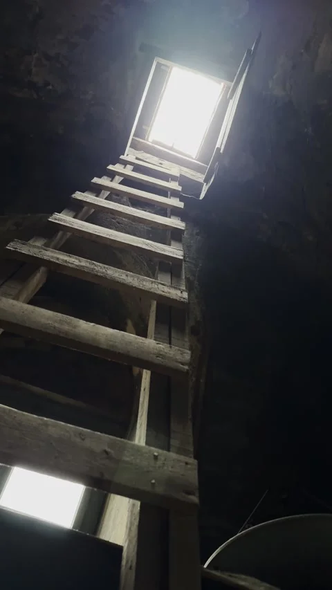 Ladder with a window to the sky mystical composition vertical video Stock Footage 319405922