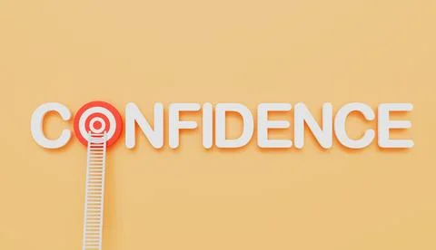 Ladders leaning on Confidence written eye target on wall pastel color background 스톡 일러스트
