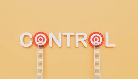 Ladders leaning on Control written eye target on wall pastel color background 스톡 일러스트