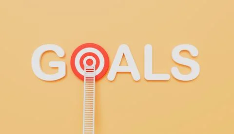 Ladders leaning on goals written eye target on wall pastel color background 스톡 일러스트