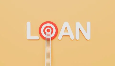 Ladders leaning on Loan written eye target on wall pastel color background 스톡 일러스트
