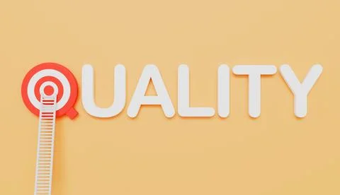 Ladders leaning on Quality written eye target on wall pastel color background 스톡 일러스트