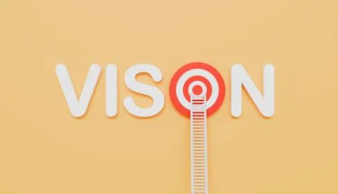Ladders leaning on Vision written eye target on wall pastel color background Stock Illustration