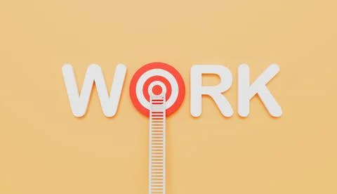 Ladders leaning on Work written eye target on wall pastel color background 스톡 일러스트