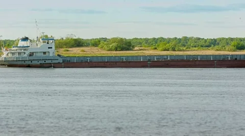 Laden self-propelled barge floating on the river Stock Footage 40341236