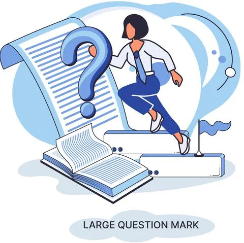 Ladge question mark. Problem and solution concept metaphor. Ask questions. FAQ Stockillustratie