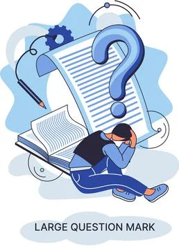 Ladge question mark. Problem and solution concept. Man looking for decision of Illustrazione stock