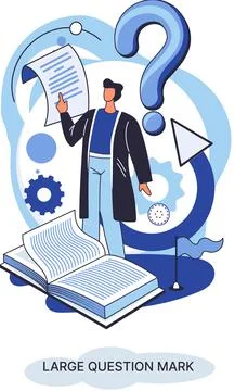 Ladge question mark. Problem and solution concept. Man looking for decision of 스톡 일러스트