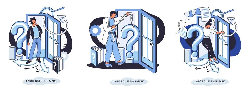 Ladge question mark. Problem and solution concept metaphor. Ask questions. FAQ Illustrazione stock