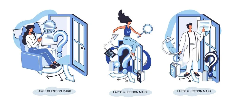 Ladge question mark. Problem and solution concept metaphor. Ask questions. FAQ Illustrazione stock