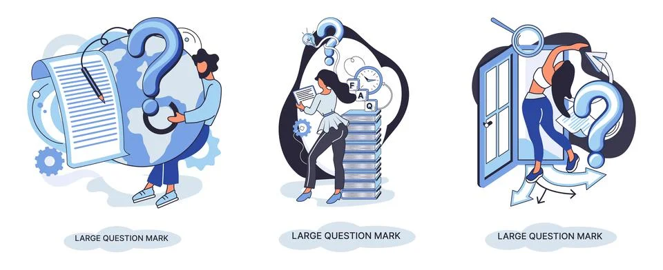 Ladge question mark. Problem and solution concept metaphor. Ask questions. FAQ 스톡 일러스트