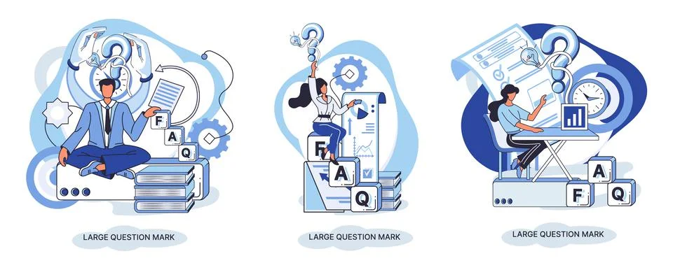 Ladge question mark. Problem and solution concept metaphor. Ask questions. FAQ Illustrazione stock