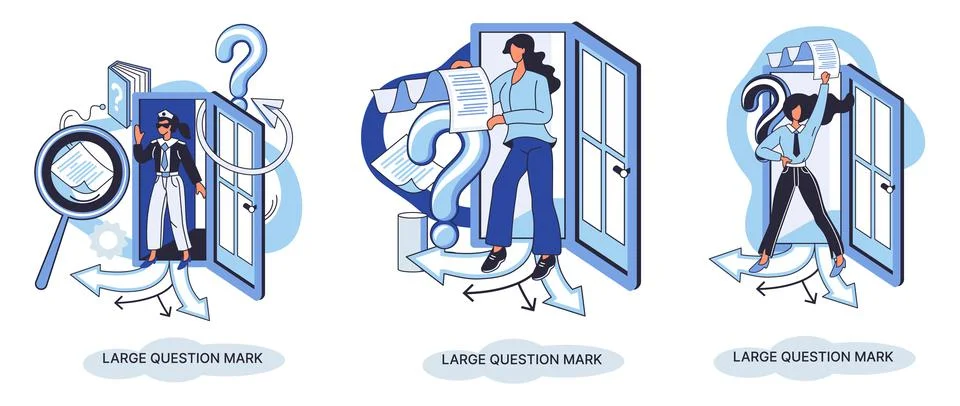 Ladge question mark. Problem and solution concept metaphor. Ask questions. FAQ イラスト素材
