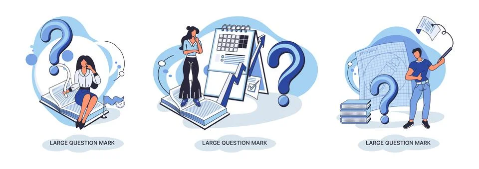 Ladge question mark. Problem and solution concept metaphor. Ask questions. FAQ Illustrazione stock