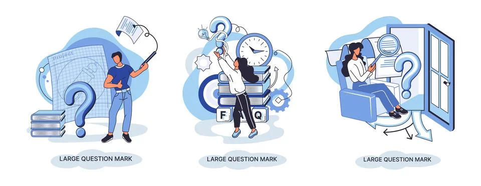 Ladge question mark. Problem and solution concept metaphor. Ask questions. FAQ Illustrazione stock