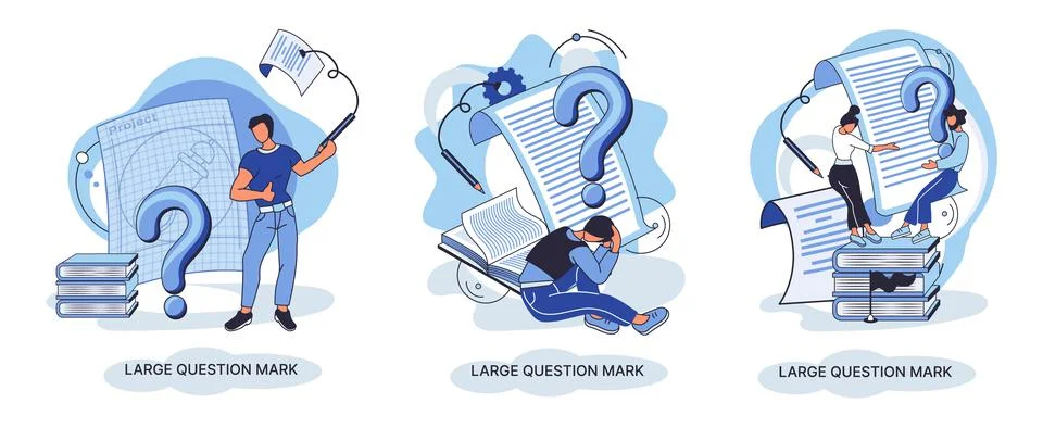 Ladge question mark. Problem and solution concept metaphor. Ask questions. FAQ Illustrazione stock