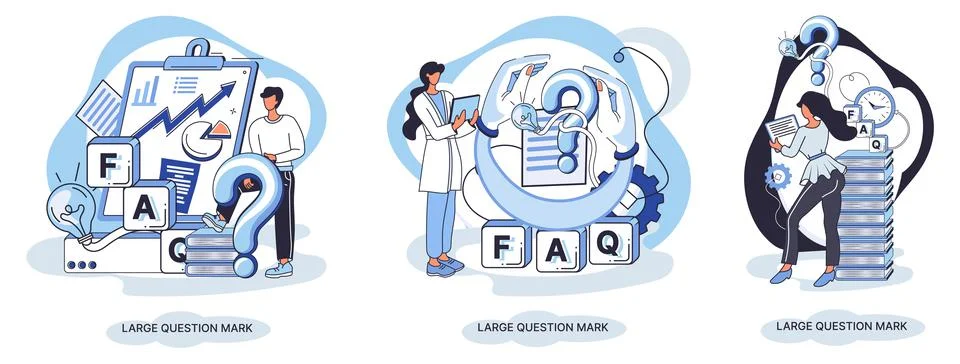 Ladge question mark. Problem and solution concept metaphor. Ask questions. FAQ Illustrazione stock