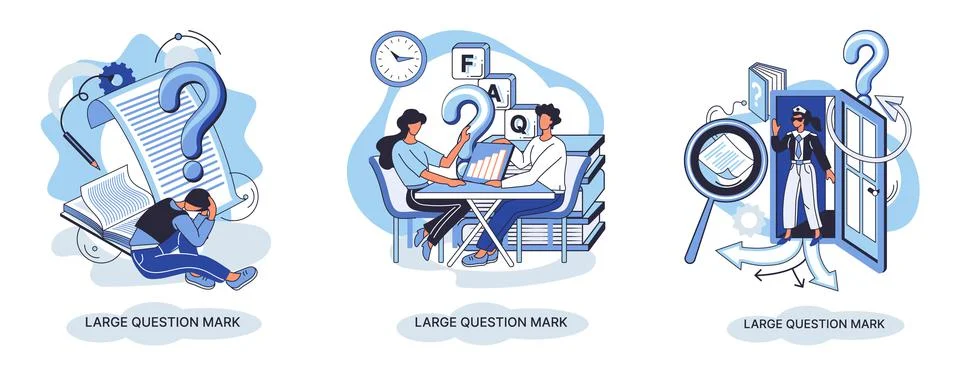 Ladge question mark. Problem and solution concept metaphor. Ask questions. FAQ 스톡 일러스트