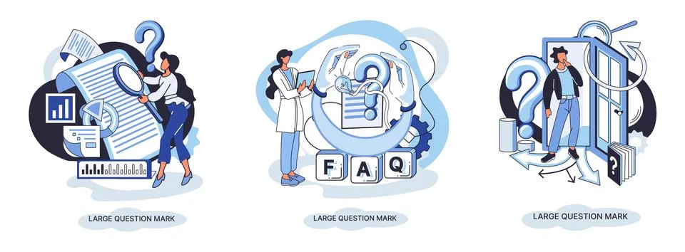 Ladge question mark. Problem and solution concept metaphor. Ask questions. FAQ 스톡 일러스트