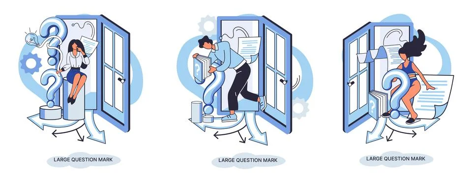 Ladge question mark. Problem and solution concept metaphor. Ask questions. FAQ イラスト素材