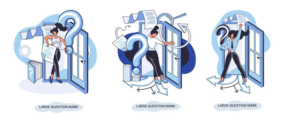 Ladge question mark. Problem and solution concept metaphor. Ask questions. FAQ Illustrazione stock