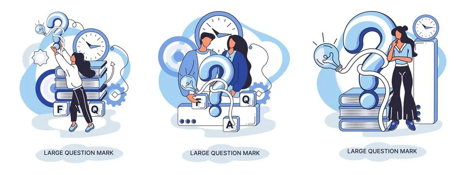 Ladge question mark. Problem and solution concept metaphor. Ask questions. FAQ Illustrazione stock